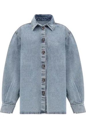 MAGDA BUTRYM Bluser & Skjorter, Dame, Blå, S, Bomuld, Vintage Bomuld Denim Flared Hem Skjorte