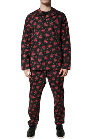 Dolce & Gabbana Nightwear & Lounge, Herre, Sort, L, Bomuld, Sort Blomstret Bomuld Pyjamasæt