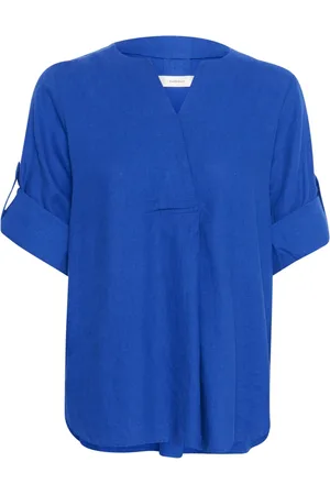 INWEAR Bluser & Skjorter, Dame, Blå, XS, Uld, Luftig Bluse med V-Hals i Græsk Blå