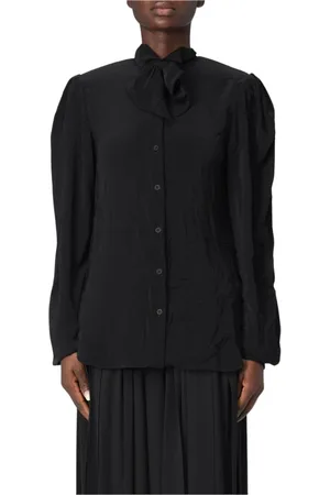 Balenciaga Bluser & Skjorter, Dame, Sort, 2XS, Uld, Silke Sløjfe Bluse Puff Ærmer