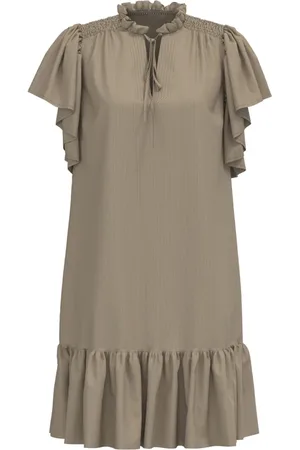 Co`Couture Kjole, Dame, Brun, S, Uld, Flæse kjole med V-udskæring silhuet