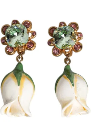 Dolce & Gabbana Tilbehør, Dame, Gul, ONE SIZE, Uld, Krystalblomst Clip-On Øreringe