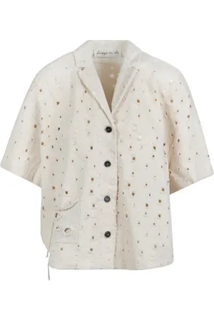 Phisique Du Role Bluser & Skjorter, Dame, Hvid, M, Denim, Kort Beige Denim Jakke med Huller