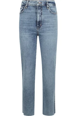 Frame Jeans, Dame, Blå, W30, Uld, Sleek Straight Jeans med Rå Kant