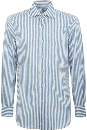 Kiton Skjorte, Herre, Blå, 2XL, Bomuld, Regular Fit Fransk Krave Mønstret Skjorte
