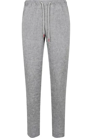 Kiton Bukser, Herre, Grå, XL, Linned, Linned elastisk talje snøre bukser