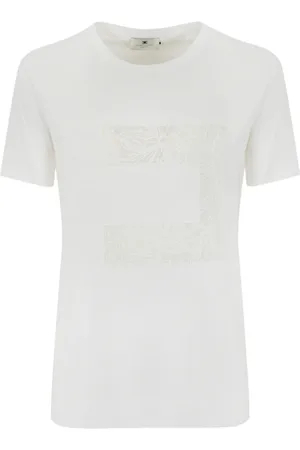 Elisabetta Franchi Top, Dame, Hvid, XS, Bomuld, Bomulds Logo T-shirt Kortærmet Rund Hals