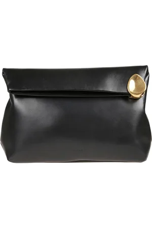 Jil Sander Taske, Dame, Sort, ONE SIZE, Læder, Læderclutch med frontlogo print