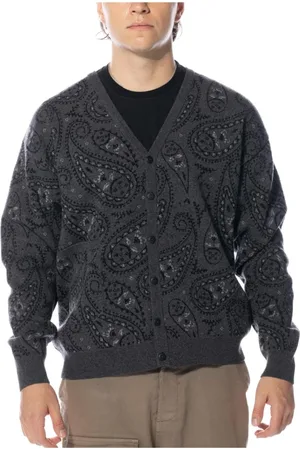 Pop Trading Company Strik, Herre, Sort, S, Uld, Paisley Strikket Cardigan Antracit Sort