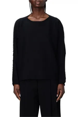 Issey Miyake Strik, Dame, Sort, M, Polyester, Hvid Strik Pullover Sweater