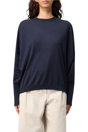 Brunello Cucinelli Strik, Dame, Blå, L, Cashmere, Blå Cashmere Crew Neck Sweater