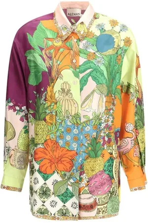 ALÉMAIS Bluser & Skjorter, Dame, Flerfarvet, XS, Uld, Blomstret silkeskjorte afslappet pasform
