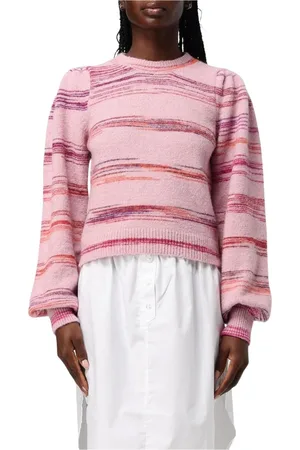 Baum und Pferdgarten Strik, Dame, Lyserød, M, Stribet Strik Puff Ærmer Sweater