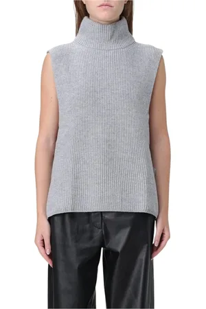 Max Mara Strik, Dame, Grå, S, Cashmere, Grå Ribstrikket Mock Neck Vest