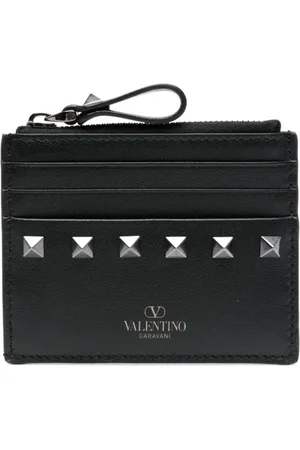 VALENTINO GARAVANI Tilbehør, Dame, Sort, ONE SIZE, Læder, Sort læder kreditkortpung med nitter