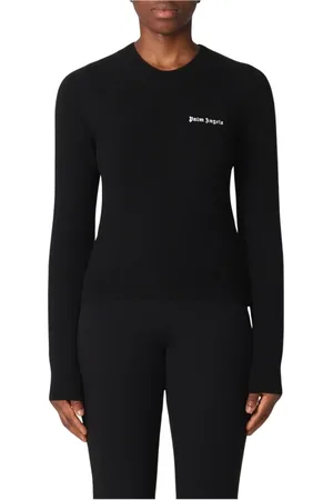 Palm Angels Strik, Dame, Sort, M, Nylon, Elegant Sort Nylon Sweater
