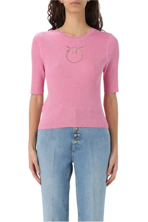 Pinko Strik, Dame, Lyserød, M, Uld, Ribstrik Smiley Face Sweater