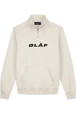 OLAF HUSSEIN Strik, Herre, , XL, Uld, Zip Mock Sweater med Kursiv Logo