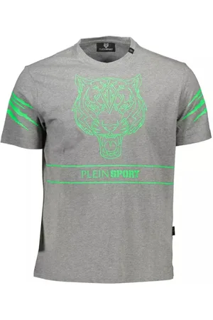 Philipp Plein Top, Herre, Grå, M, Bomuld, Grå Bomuld T-Shirt med Korte Ærmer og Print