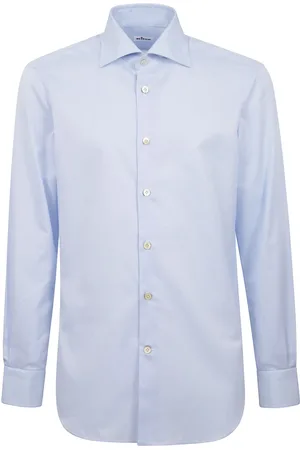 Kiton Skjorte, Herre, Blå, L, Bomuld, Regular Fit Fransk Krave Skjorte