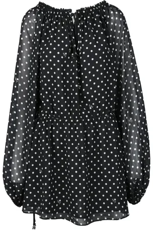 ROTATE Kjole, Dame, Sort, XL, Polyester, Kort Voile Kjole med Snørehalsudskæring