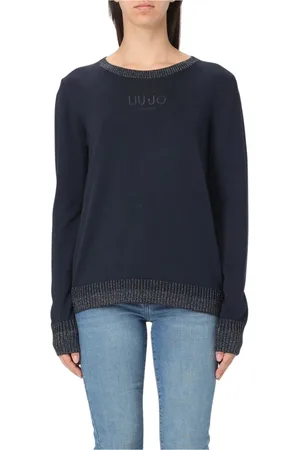 Liu Jo Strik, Dame, Blå, S, Uld, Metallic Trim Striktrøje