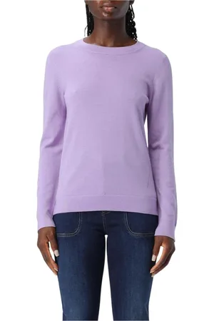 HUGO BOSS Strik, Dame, Lilla, 2XL, Uld, Elegant Uld Crew Neck Sweater