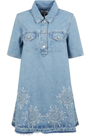 Ganni Kjole, Dame, Blå, S, Denim, Denim broderet minikjole