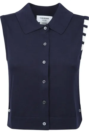 Thom Browne Strik, Dame, Blå, XS, Bomuld, Tidløs luksus sweater med signatur emblem