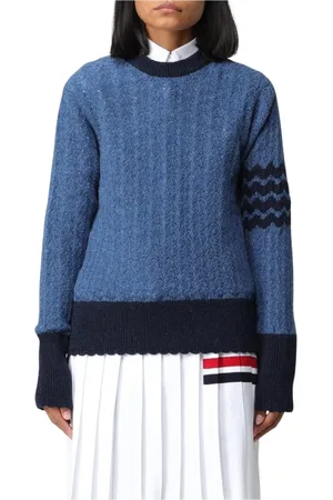 Thom Browne Strik, Dame, Blå, 2XS, Blå Tekstureret Strik Pullover Sweater