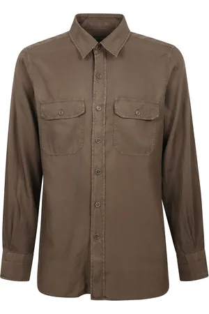 Tom Ford Skjorte, Herre, Brun, 2XL, Lomme Skjorte Twill Detalje Knap Lukning