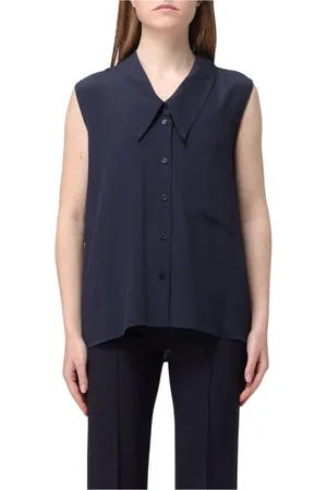 MEIMEIJ Bluser & Skjorter, Dame, Blå, S, Uld, Blå Silke Krave Bluse