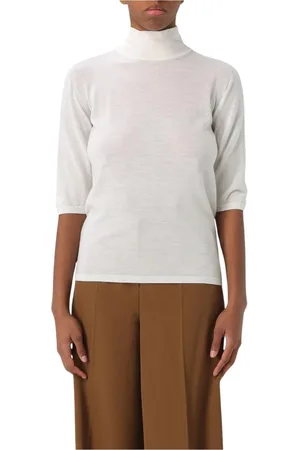 Max Mara Strik, Dame, Hvid, M, Cashmere, Sort Cashmere Mock Neck Sweater