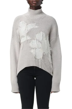 Dondup Strik, Dame, Grå, XS, Uld, Elegant Højhalset Pullover Sweater