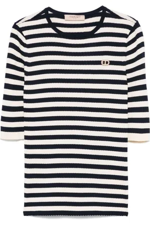 Twin-Set Strik, Dame, Flerfarvet, S, Uld, Navy Blue and White Sweater