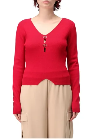 Twin-Set Strik, Dame, Rød, S, Uld, Stilfulde Sweaters til et Chic Look