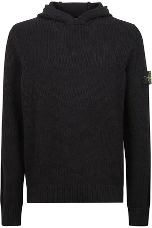 Stone Island Strik, Herre, Sort, L, Bomuld, Hoodie med Aftagelig Logo