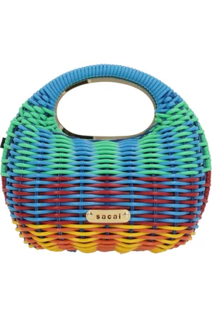 SACAI Taske, Dame, Flerfarvet, ONE SIZE, Uld, Rattan Håndtaske med Metal Logo Plade
