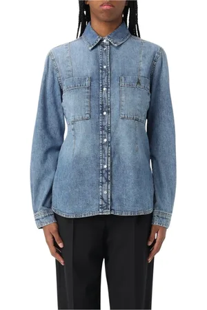 Patrizia Pepe Bluser & Skjorter, Dame, Blå, M, Uld, Stilfuld Denim Skjorte Langærmet