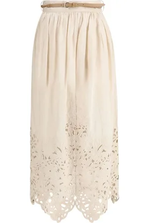ZIMMERMANN Nederdel, Dame, , S, Linned, Broderet Linned Midi Nederdel