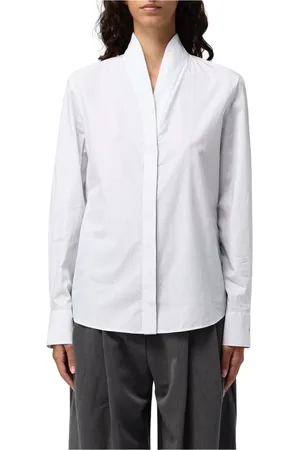 Fendi Bluser & Skjorter, Dame, Hvid, XS, Uld, Stribet V-hals Skjorte