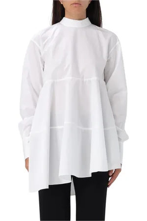 Fabiana Filippi Bluser & Skjorter, Dame, Hvid, S, Bomuld, Elegant High Neck Peplum Bluse
