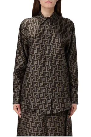 Fendi Bluser & Skjorter, Dame, Brun, M, Luksus Silke Langærmet Skjorte