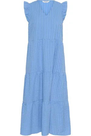 Part Two Kjole, Dame, Blå, 2XS, Bomuld, Feminin Kjole med Ruffle Detaljer