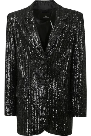ANINE BING Jakke, Dame, Sort, XS, Paillet Blazer Jakke Frontknap Lukning