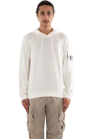 C.P. Company Sweathshirts & Hoodies, Herre, Hvid, L, Linse Hættet Strik på Sea Island