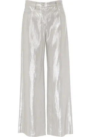 Max Mara Bukser, Dame, Grå, 2XS, Linned, Sølv Linned Malika Straight Leg Bukser
