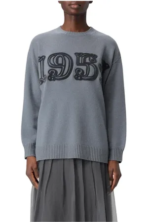 Max Mara Strik, Dame, Grå, S, Cashmere, Broderet Cashmere Sweater Lilla