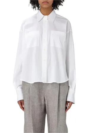 Brunello Cucinelli Bluser & Skjorter, Dame, Hvid, XS, Bomuld, Hvid Poplin Skjorte, Afslappet Pasform