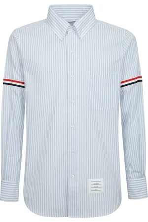 Thom Browne Skjorte, Herre, Blå, S, Bomuld, Stribet bomuldsskjorte med button-down krave